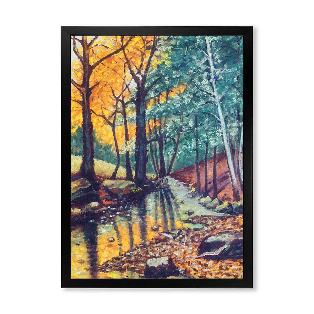 Landscape with River Autumn Forest Sunset  Wall Art