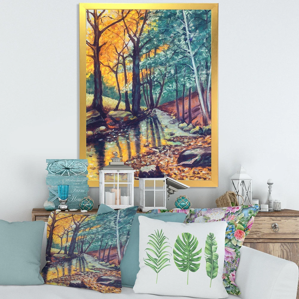 Landscape with River Autumn Forest Sunset  Wall Art