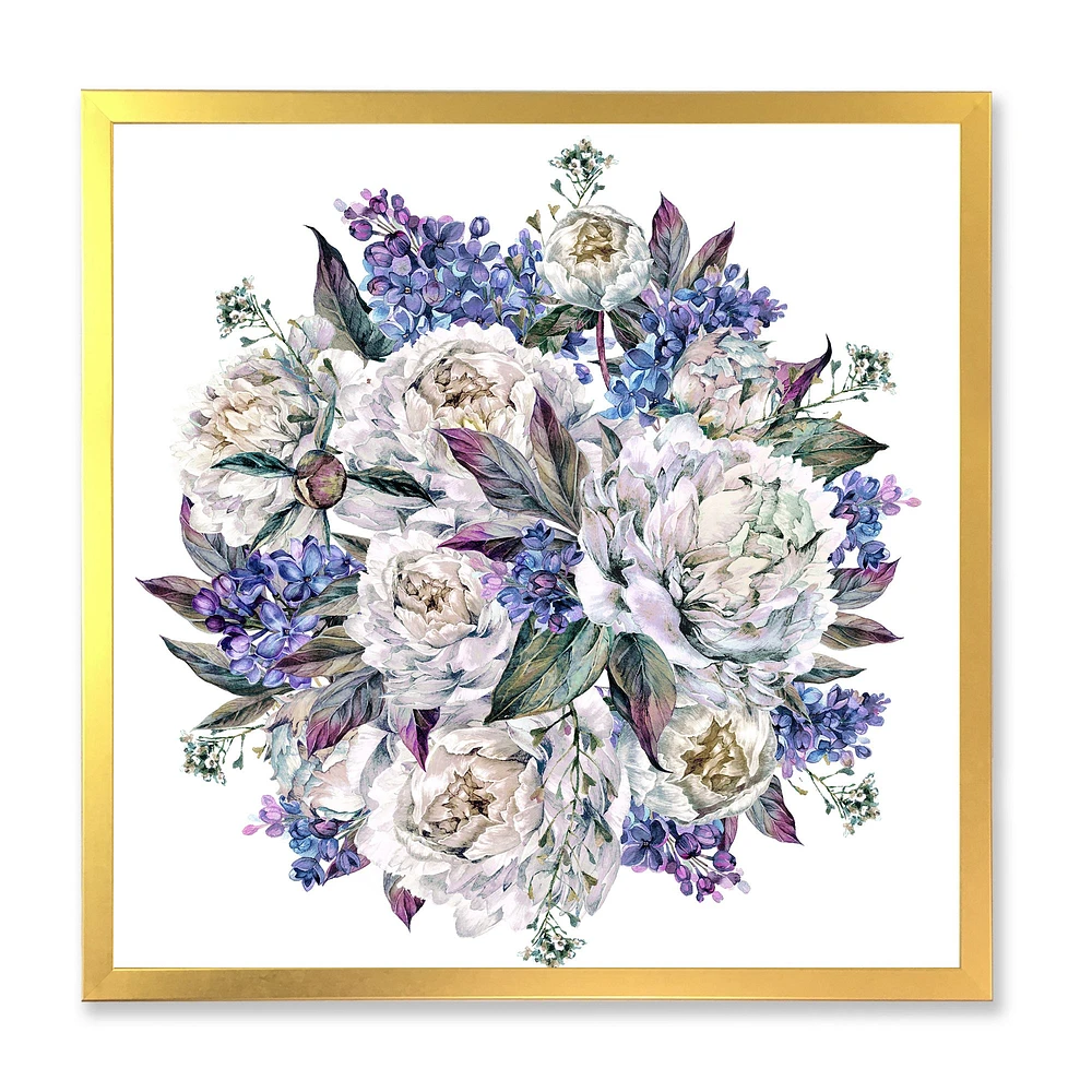 Bouquet Peonies White and Blue  Wall Art