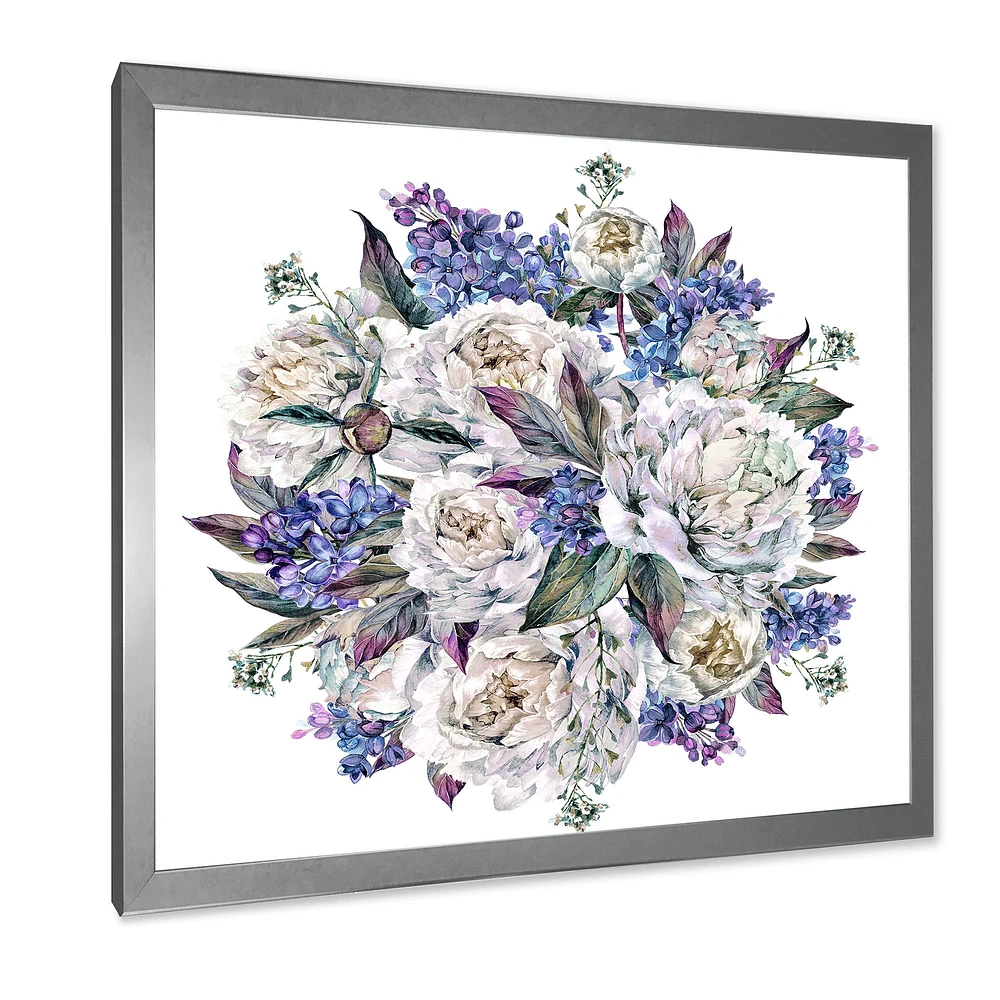 Bouquet Peonies White and Blue  Wall Art