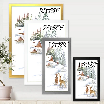 Winter Cottage with Two Deers Wall Art