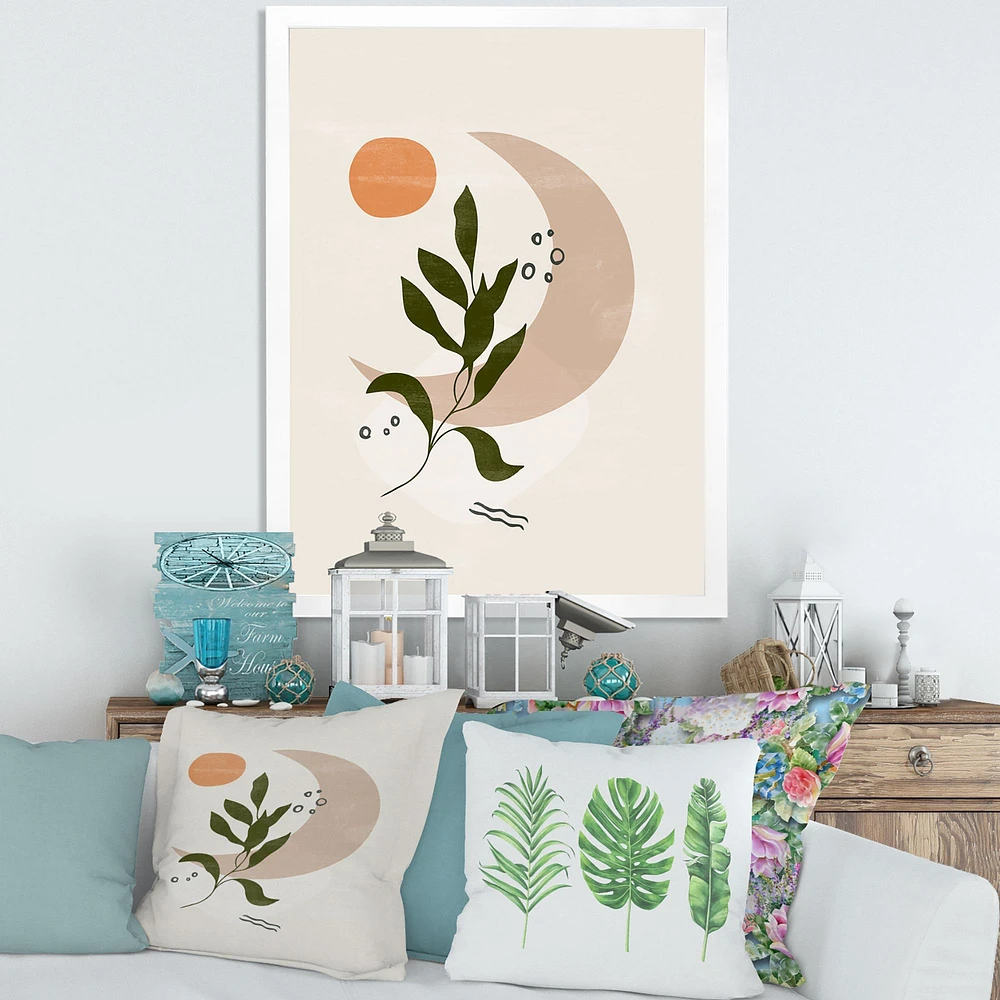 Abstract Geometrical Moon with Leaf I  Wall Art