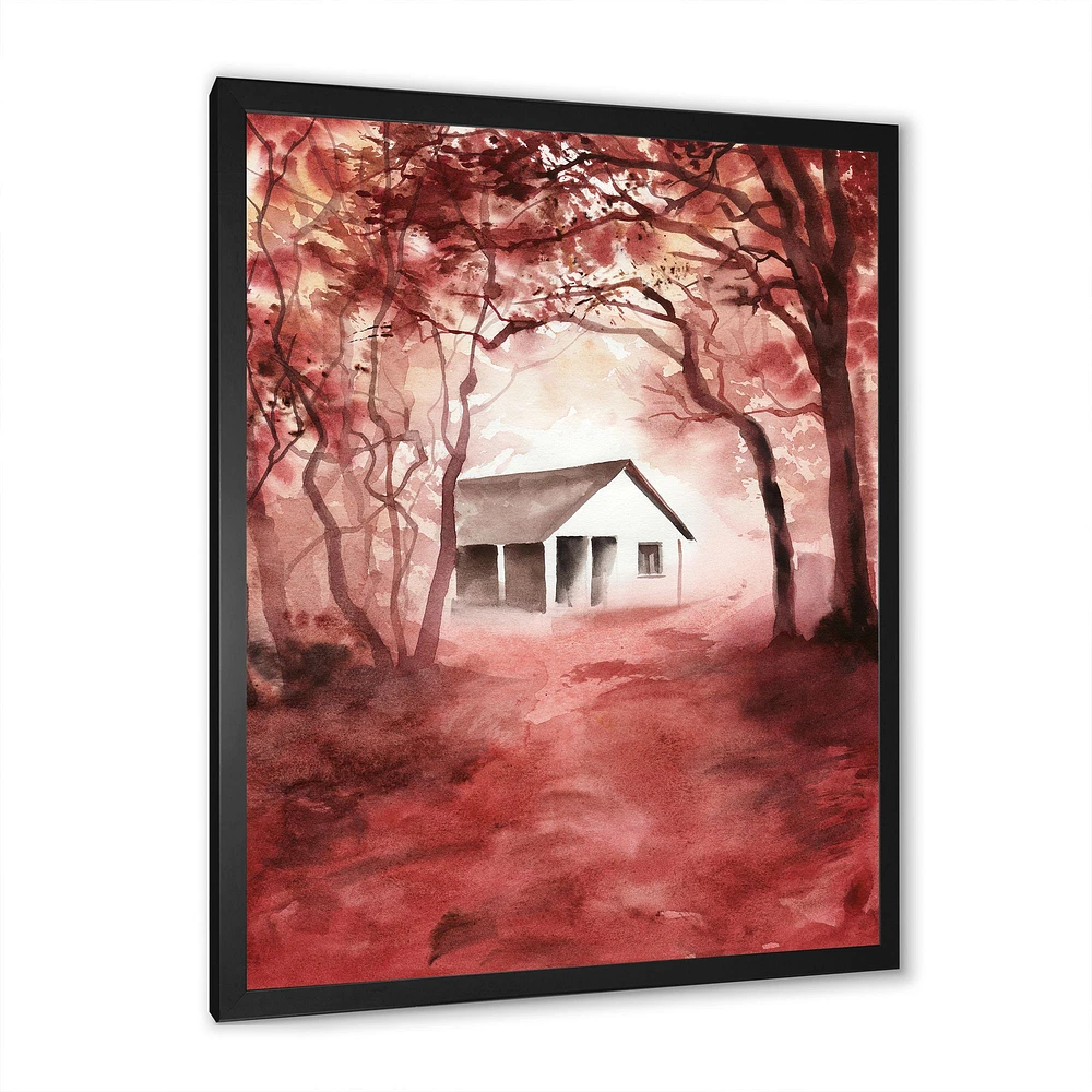 House Red Autumn Woods  Wall Art