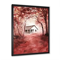 House Red Autumn Woods  Wall Art