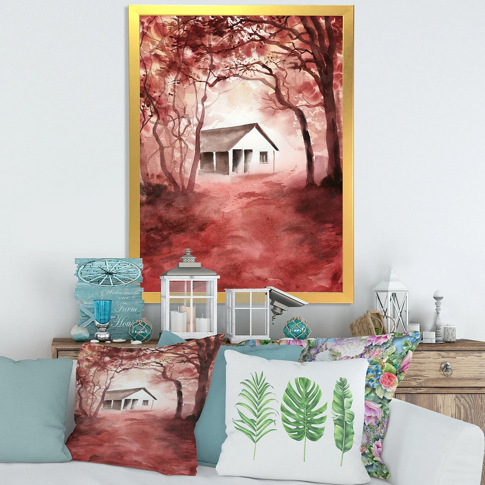 House Red Autumn Woods  Wall Art