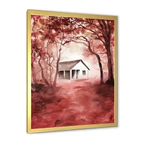 House Red Autumn Woods  Wall Art