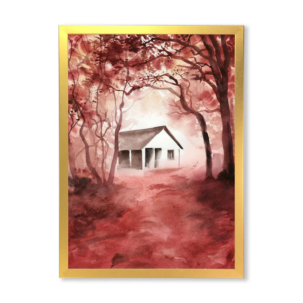 House Red Autumn Woods  Wall Art