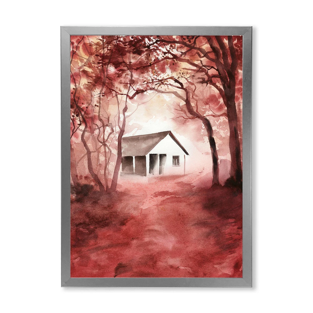 House Red Autumn Woods  Wall Art