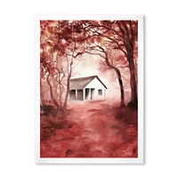 House Red Autumn Woods  Wall Art