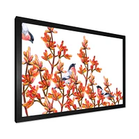 Toile « Flock of Bullfinches Birds on Orange Branches