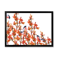 Flock of Bullfinches Birds on Orange Branches Wall Art