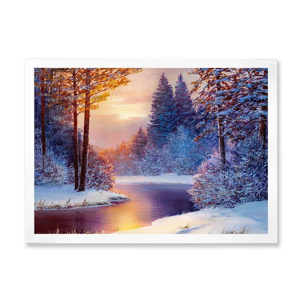 Winding River with Dark Blue Silhouettes of Trees  Wall Art