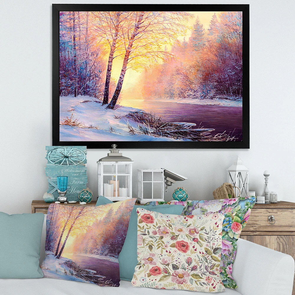 Winter Scenery with Bridge of Meandering River II  Wall Art