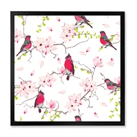 Red Bullfinches on Magnolia Tree  Wall Art