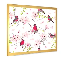 Toile « Red Bullfinches on Magnolia Tree