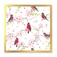 Red Bullfinches on Magnolia Tree  Wall Art