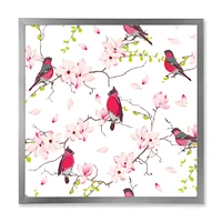 Toile « Red Bullfinches on Magnolia Tree