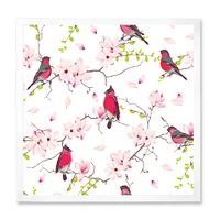 Toile « Red Bullfinches on Magnolia Tree