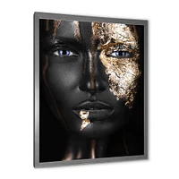 Portrait of A Afro American Girl with Gold Makeup  Wall Art