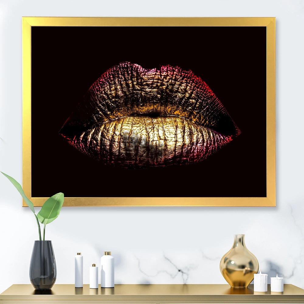 Sexy Golden Metallized Female Lips IV  Wall Art