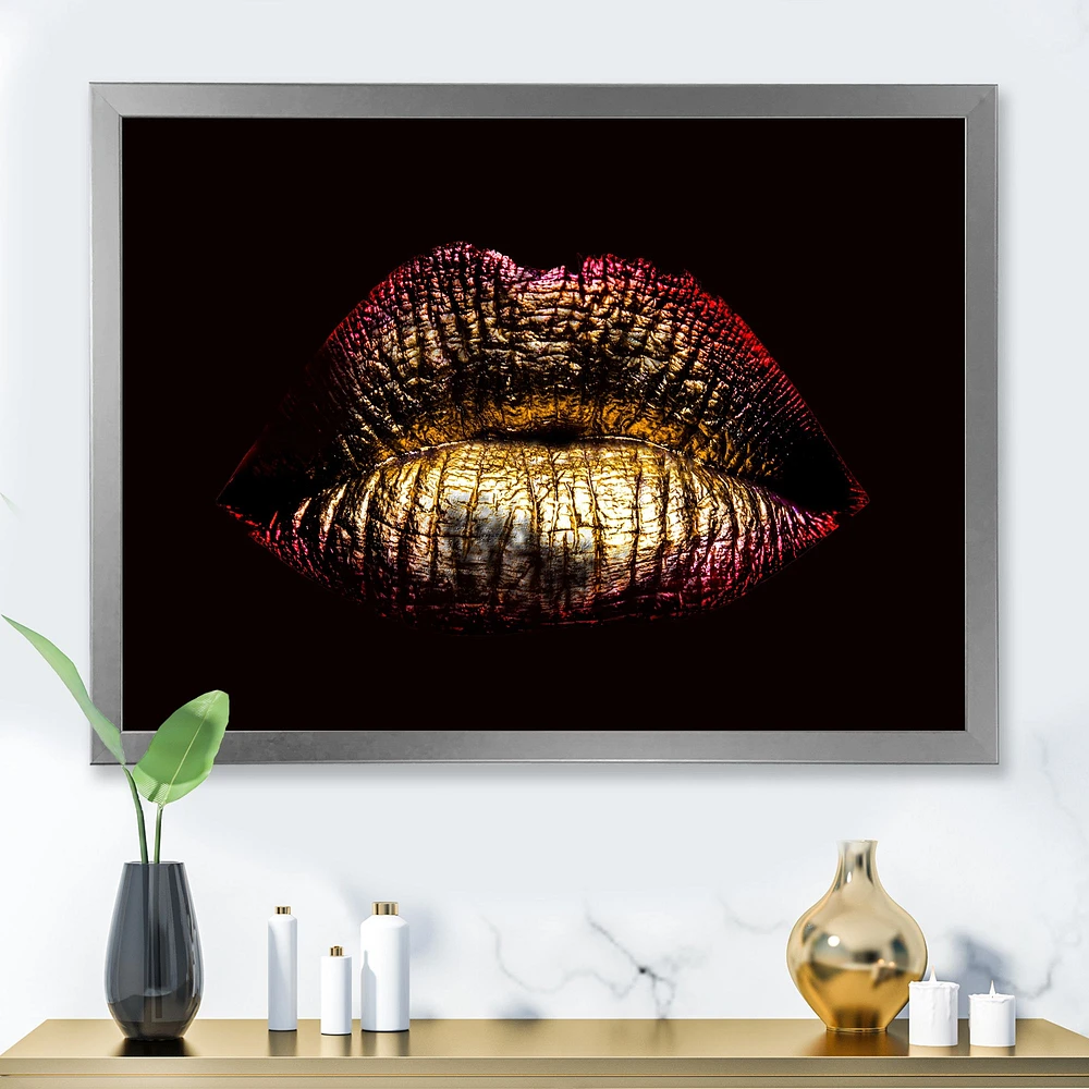 Sexy Golden Metallized Female Lips IV  Wall Art