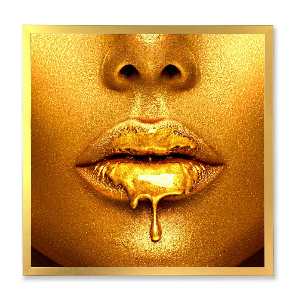 Gold Paint Drips From Sexy Woman Lips  Wall Art