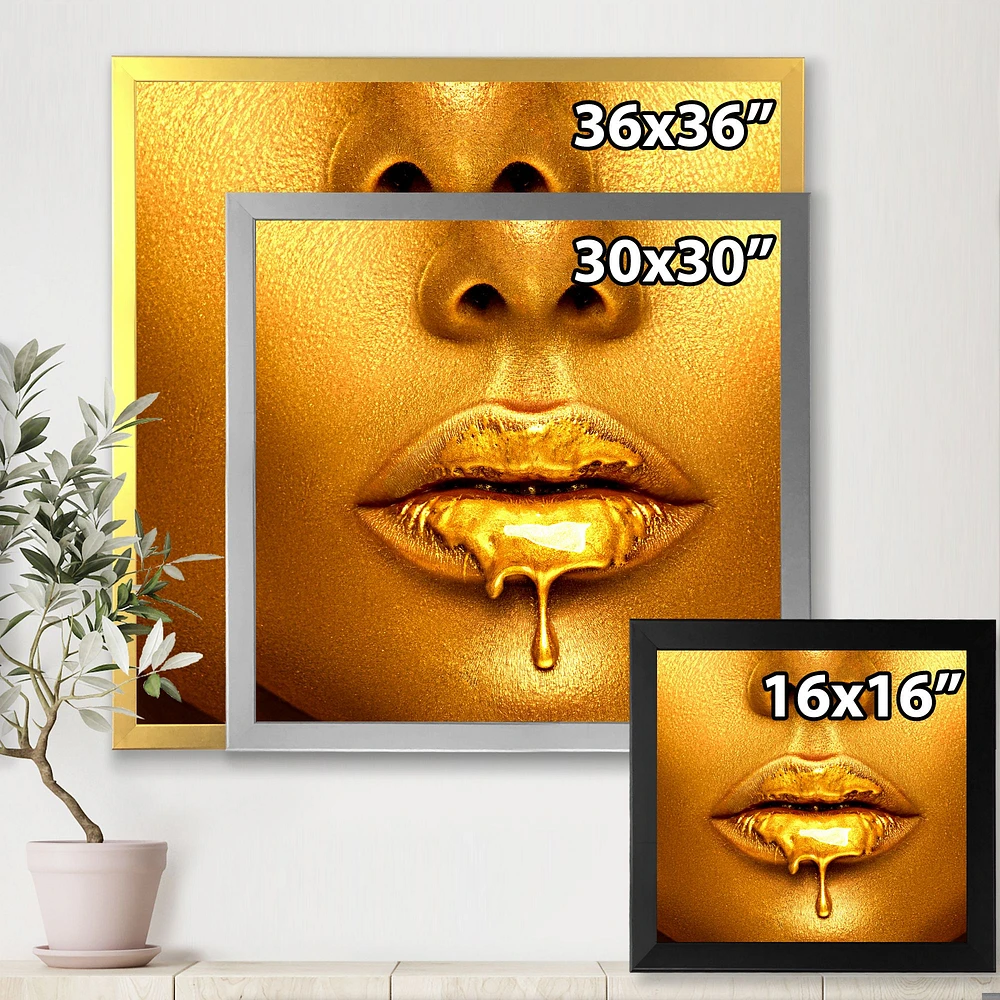 Gold Paint Drips From Sexy Woman Lips  Wall Art