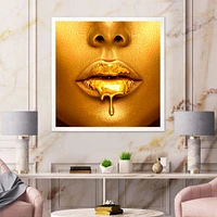 Gold Paint Drips From Sexy Woman Lips  Wall Art