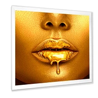 Gold Paint Drips From Sexy Woman Lips  Wall Art