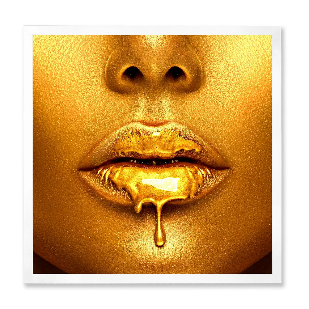 Gold Paint Drips From Sexy Woman Lips  Wall Art