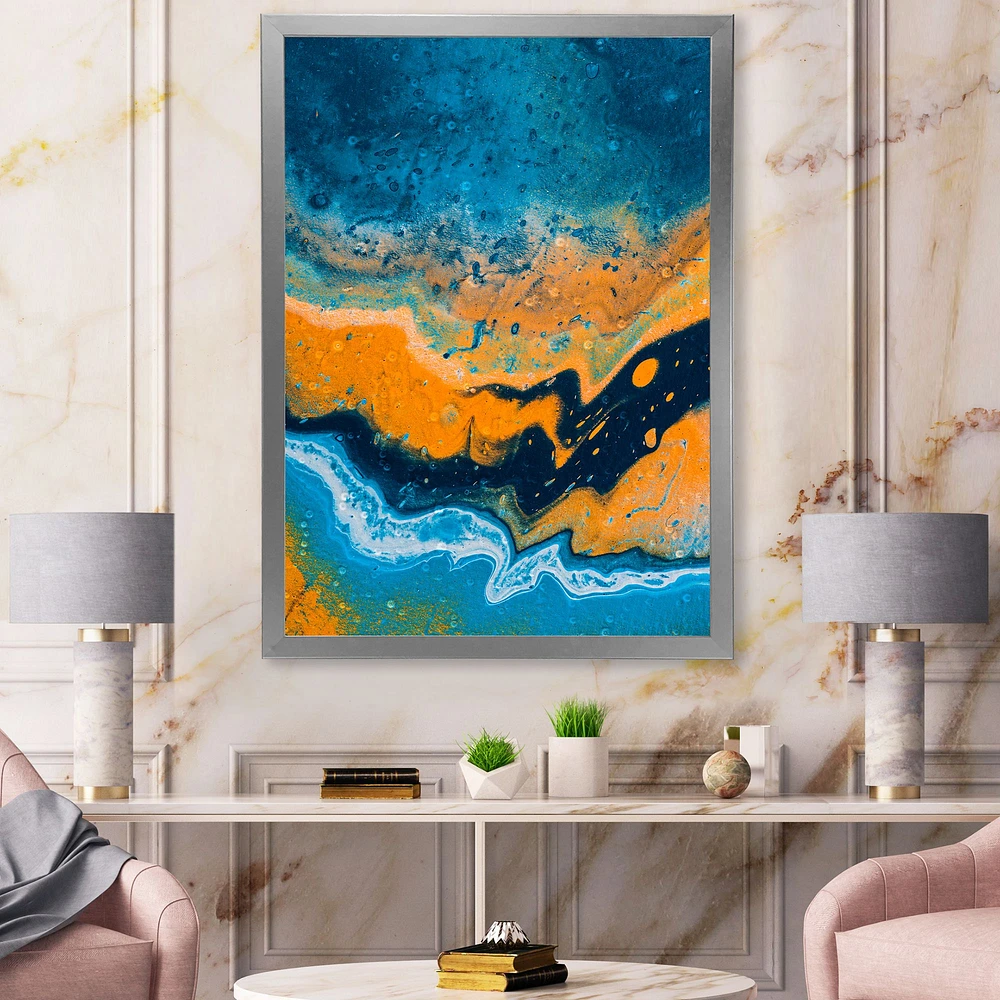 Abstract Marble Composition Blue and Orange IV  Wall Art