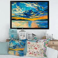 Cloudy Wide Open Sunset Over Ocean Horizon  Wall Art