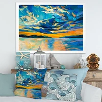 Cloudy Wide Open Sunset Over Ocean Horizon  Wall Art