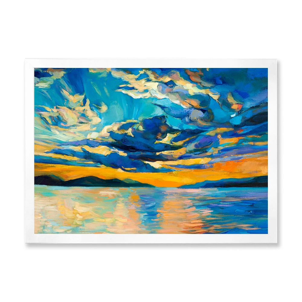 Cloudy Wide Open Sunset Over Ocean Horizon  Wall Art