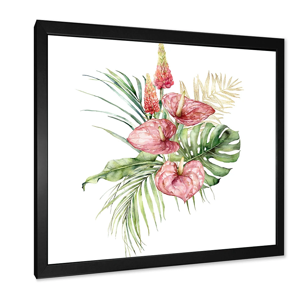 Tropical Bouquet with Anthurium Lupine & Leaves I  Canvas Wall Art Print