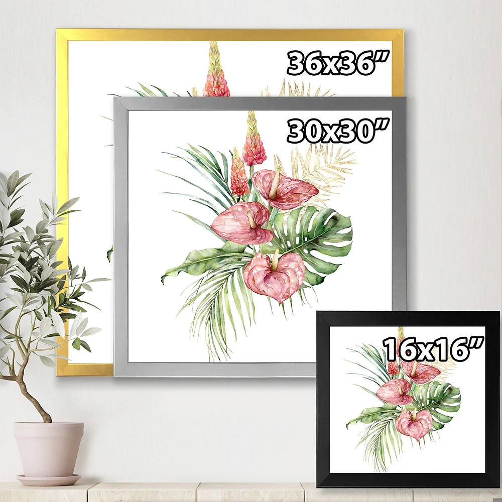 Tropical Bouquet with Anthurium Lupine & Leaves I  Canvas Wall Art Print