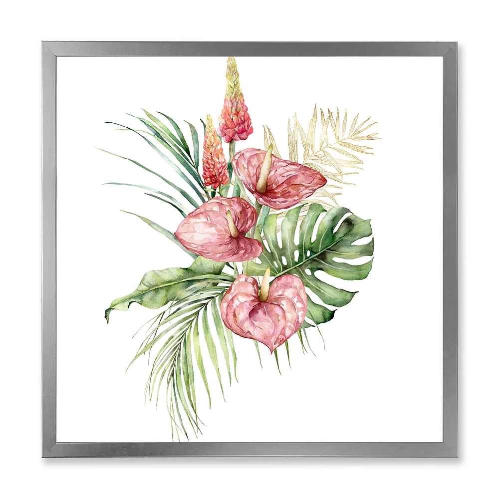 Tropical Bouquet with Anthurium Lupine & Leaves I  Canvas Wall Art Print