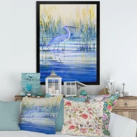 Blue Heron on The Lake Shore At Sunset  Canvas Wall Art Print