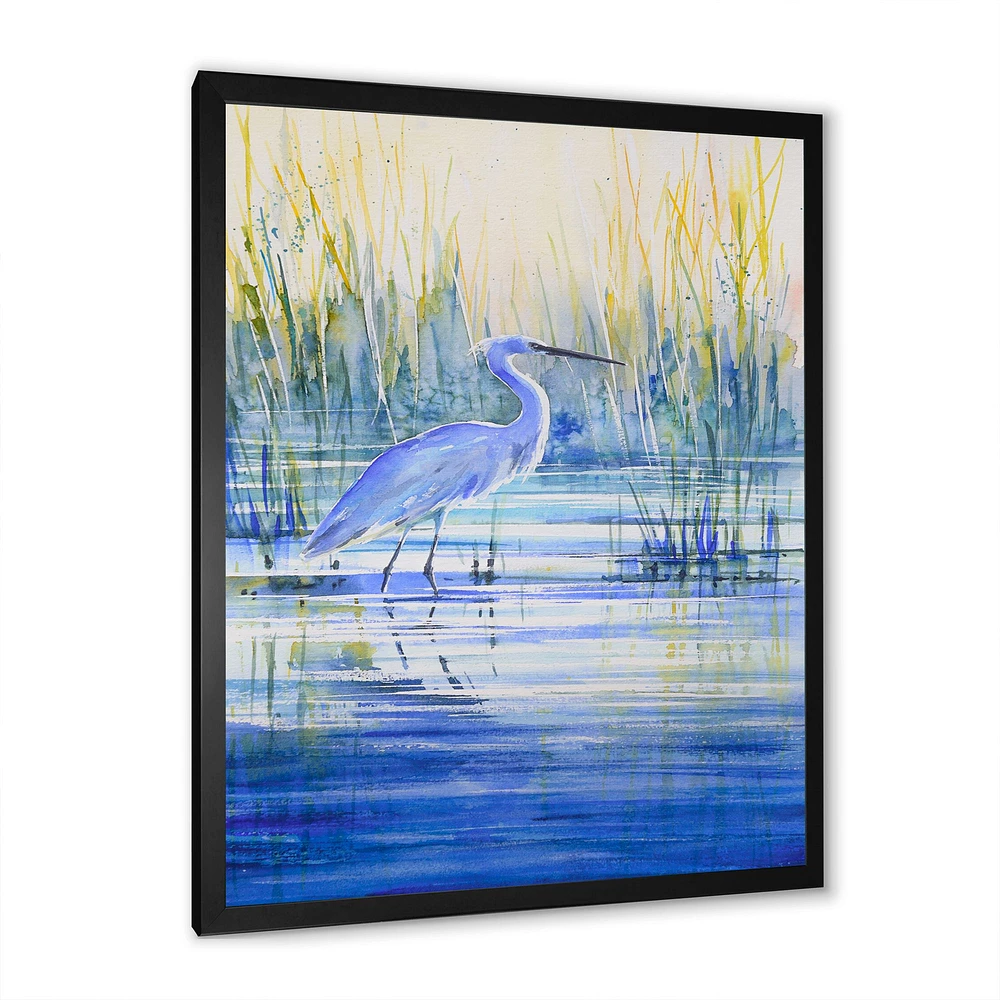 Blue Heron on The Lake Shore At Sunset  Canvas Wall Art Print