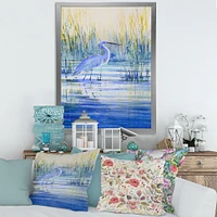 Blue Heron on The Lake Shore At Sunset  Canvas Wall Art Print