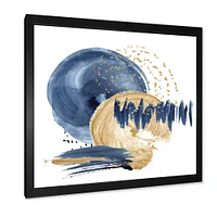 Dark Blue & Gold Abstract Circle Ocean Texture  Wall Art