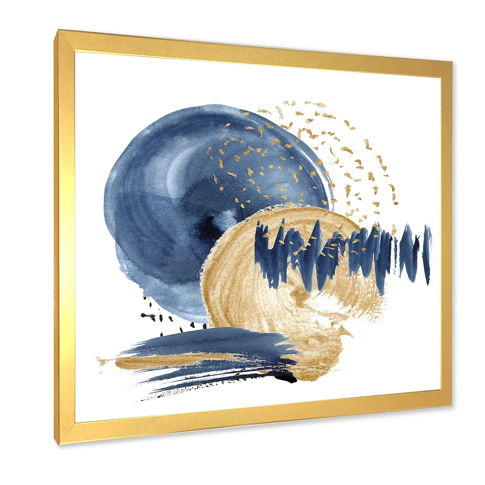 Toile imprimée « Dark Blue & Gold Abstract Circle Ocean Texture »