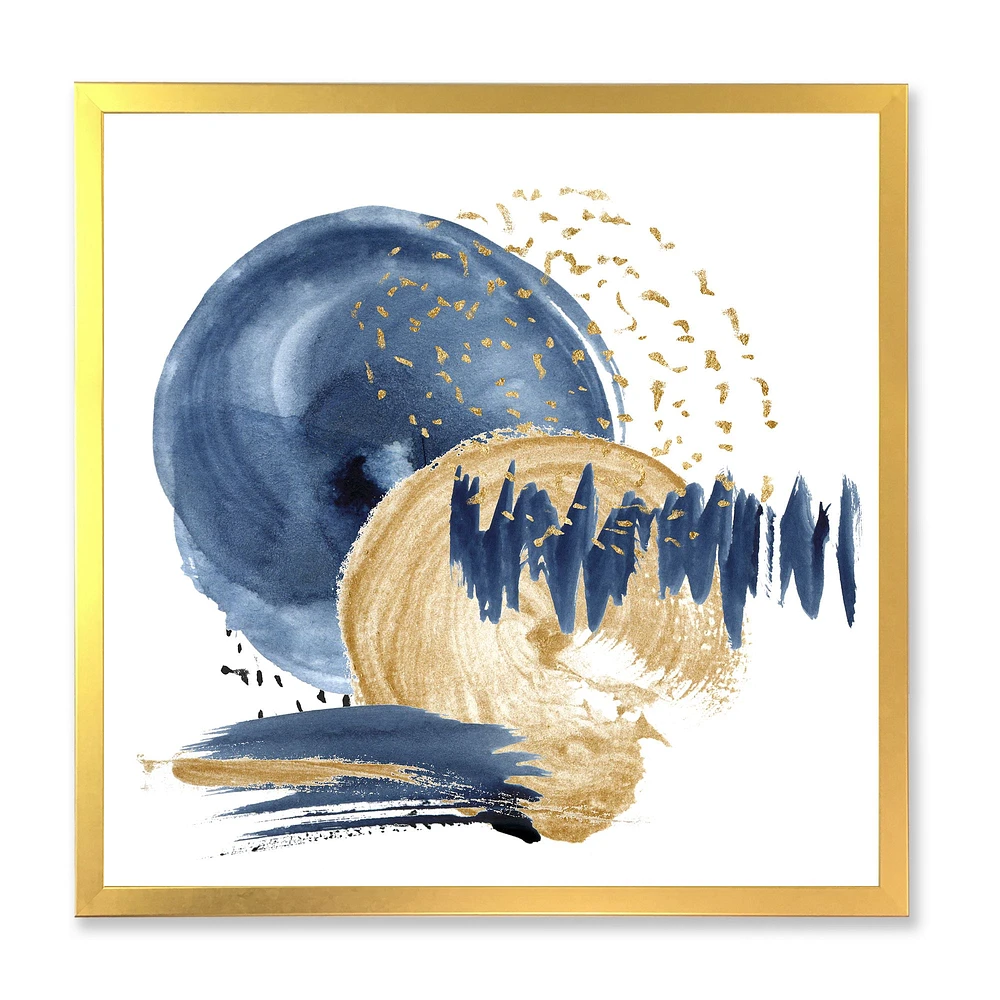 Dark Blue & Gold Abstract Circle Ocean Texture  Wall Art