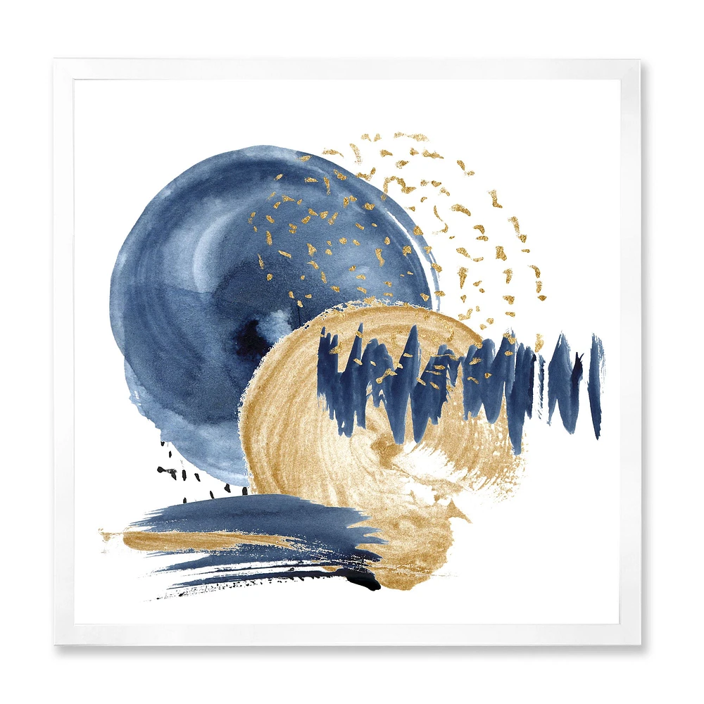 Toile imprimée « Dark Blue & Gold Abstract Circle Ocean Texture »