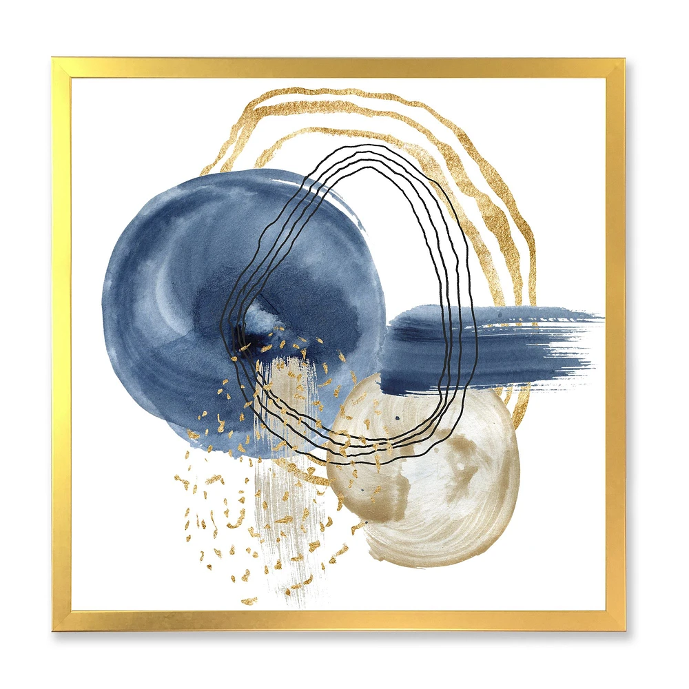 Abstract Dark Blue Gold & Black Underwater Life Canvas Wall Art Print