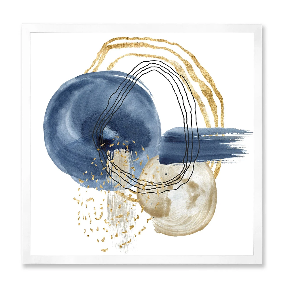 Abstract Dark Blue Gold & Black Underwater Life Canvas Wall Art Print