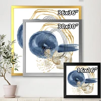 Abstract Dark Blue Gold & Black Underwater Life Canvas Wall Art Print