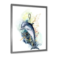 Dolphin Turtle Anchor & Linear Coral Reef Plants  Canvas Wall Art Print