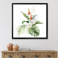 Toile imprimée « Tropical Bouquet with Lupine Plumeria Palm Leaves »