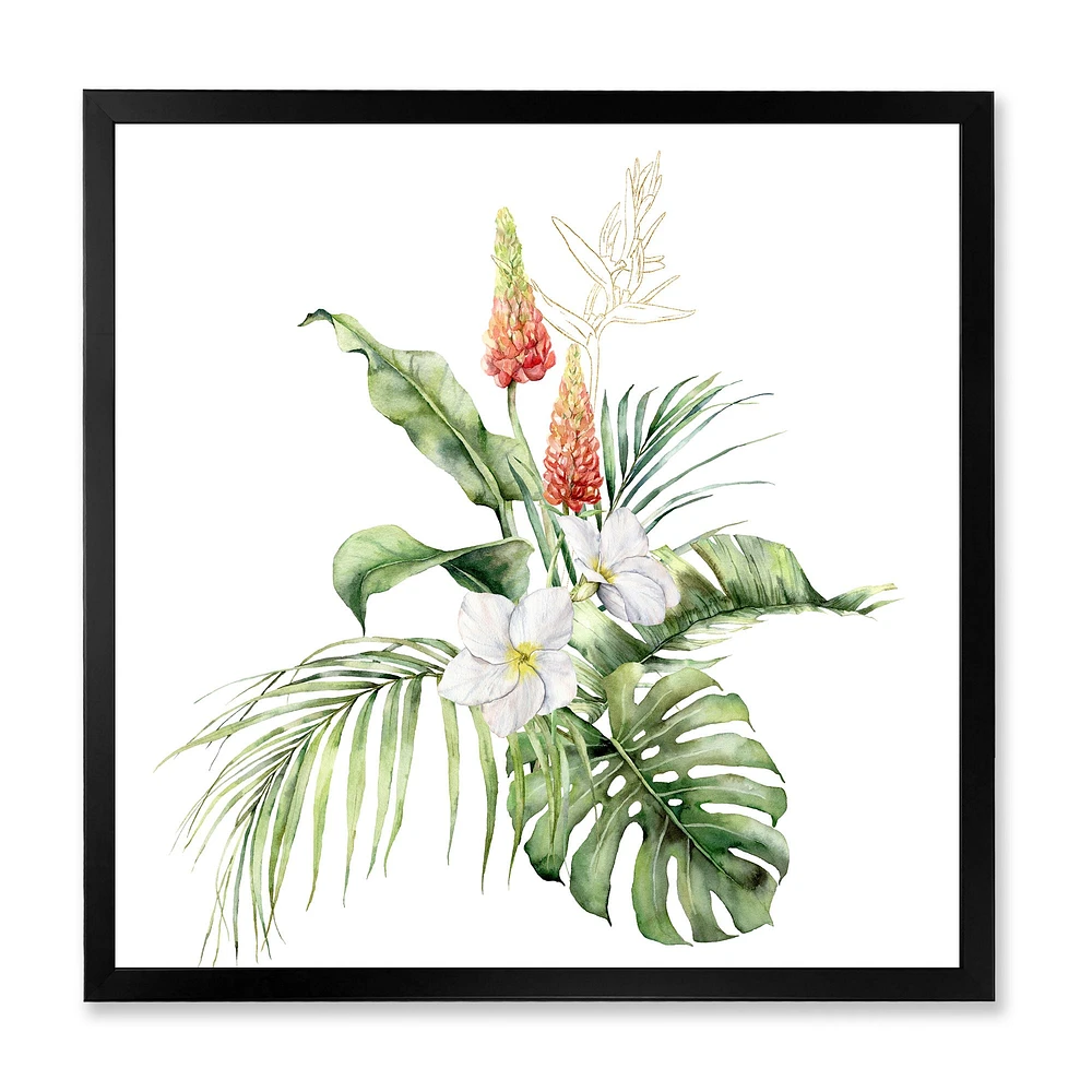 Toile imprimée « Tropical Bouquet with Lupine Plumeria Palm Leaves »